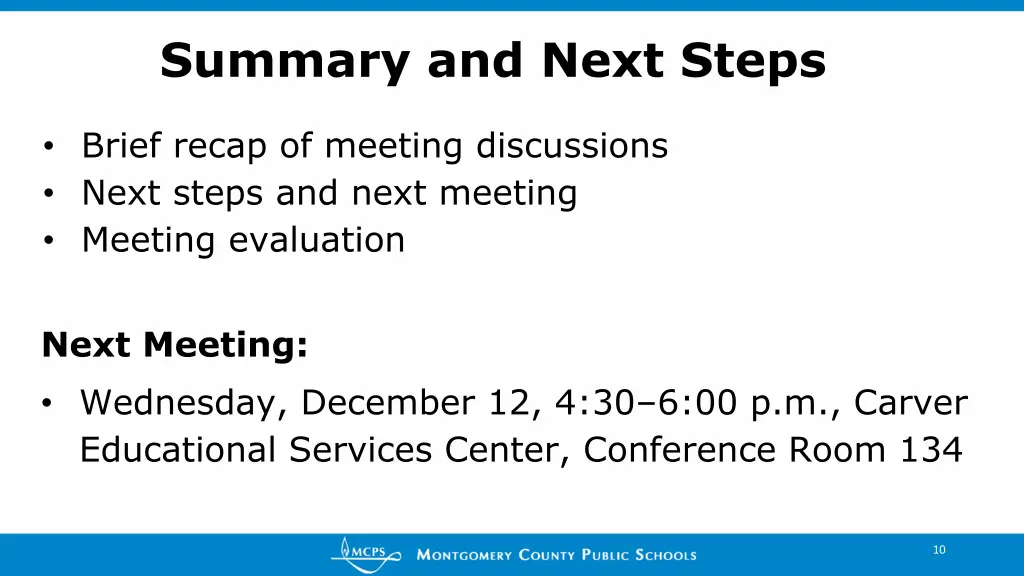 summary and next steps
