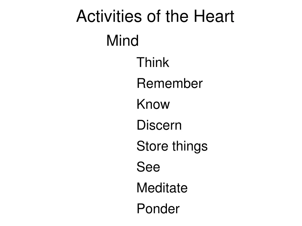 activities of the heart mind think remember know