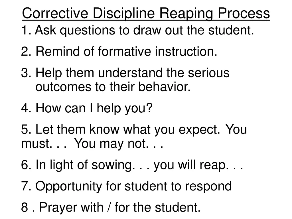 corrective discipline reaping process