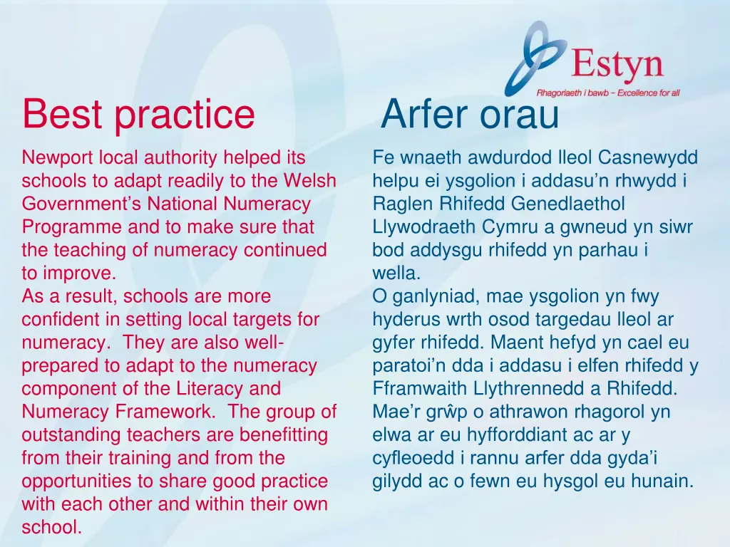 best practice arfer orau newport local authority