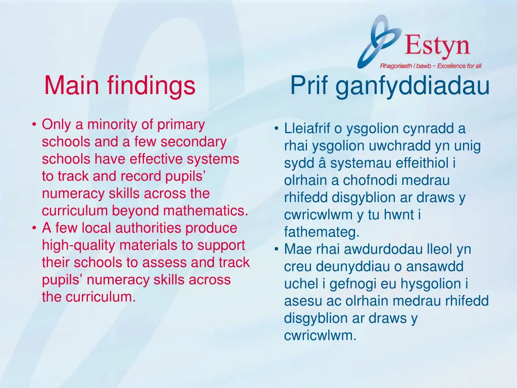 main findings prif ganfyddiadau 3