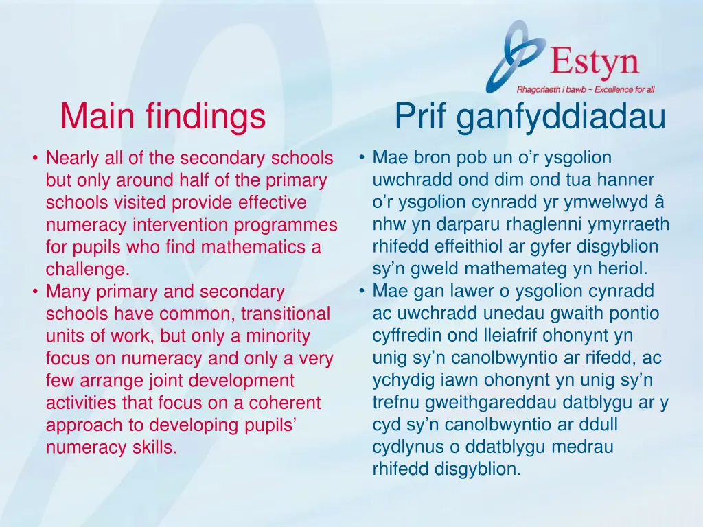 main findings prif ganfyddiadau 4