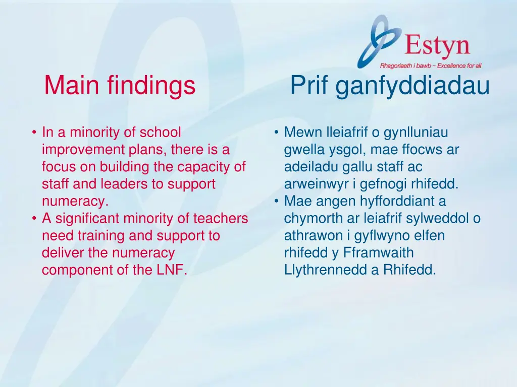 main findings prif ganfyddiadau 5