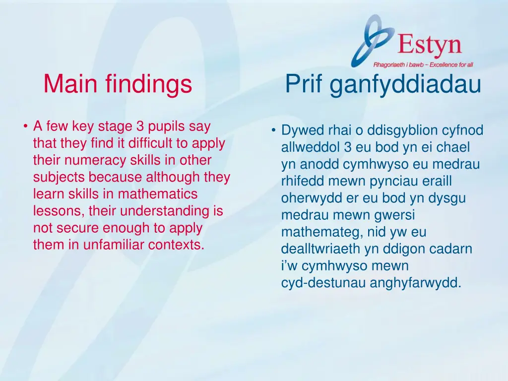 main findings prif ganfyddiadau 6