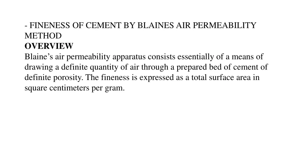 fineness of cement by blaines air permeability