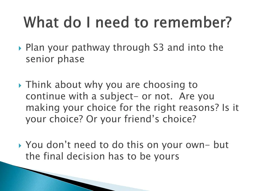 plan your pathway through s3 and into the senior