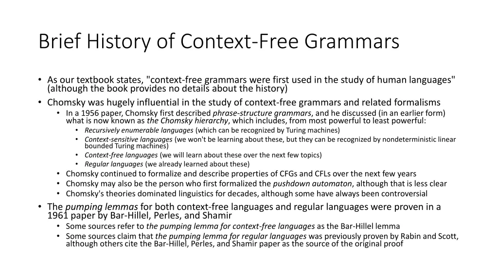 brief history of context free grammars