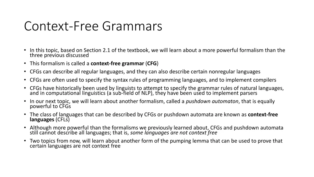 context free grammars
