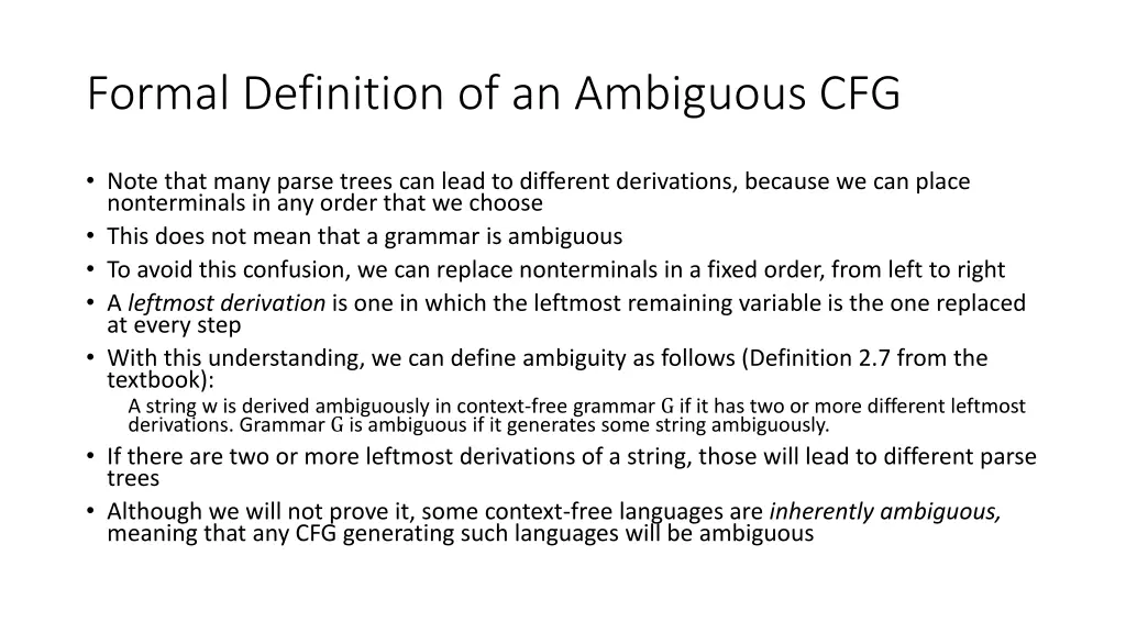 formal definition of an ambiguous cfg