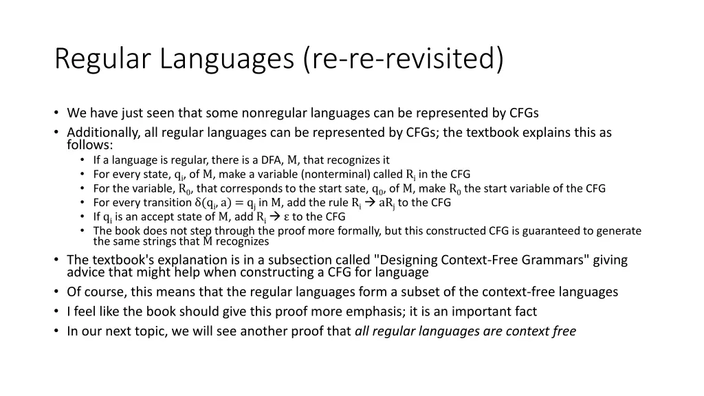 regular languages re re revisited