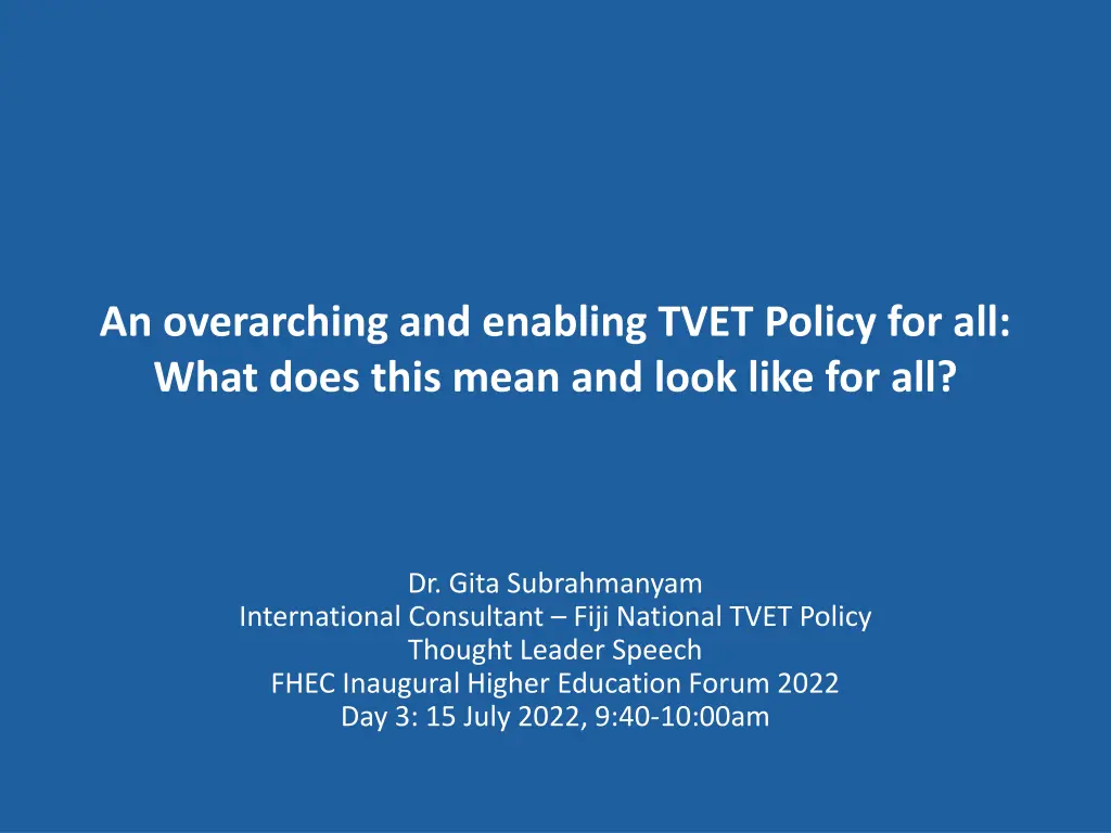 an overarching and enabling tvet policy