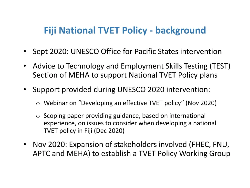 fiji national tvet policy background
