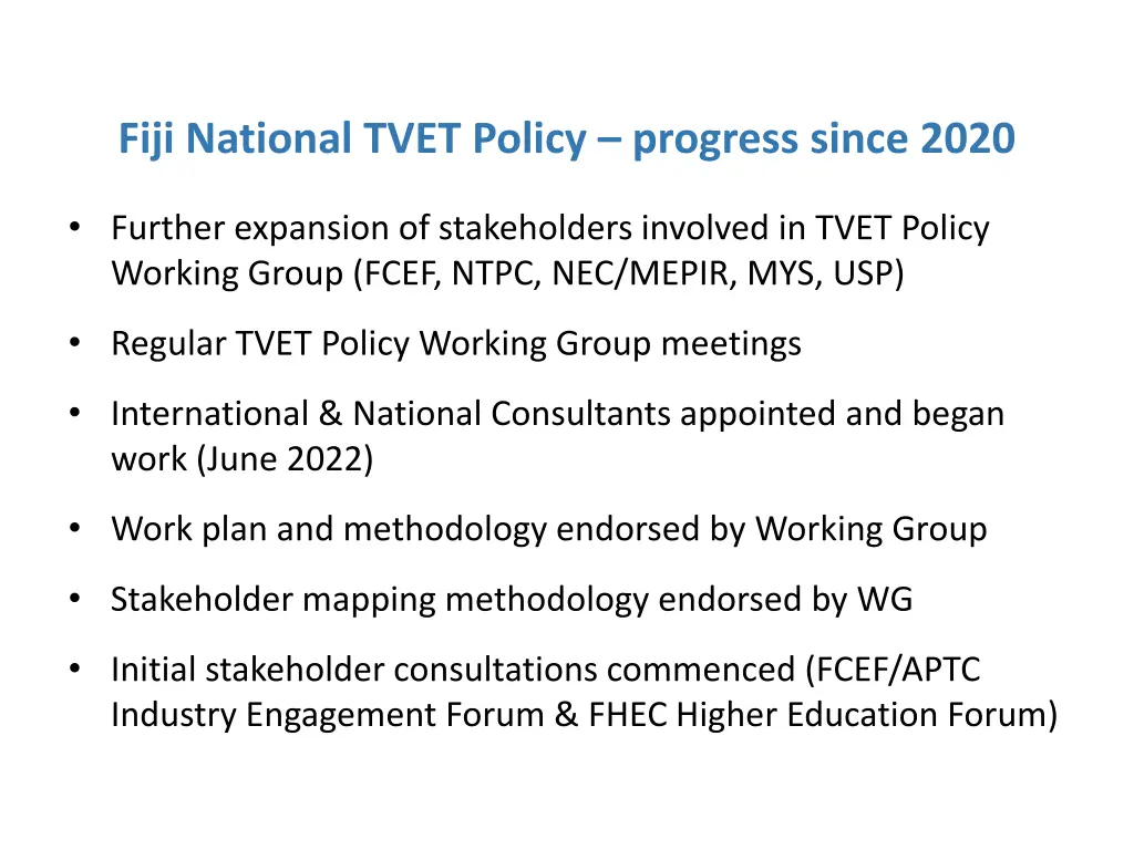 fiji national tvet policy progress since 2020