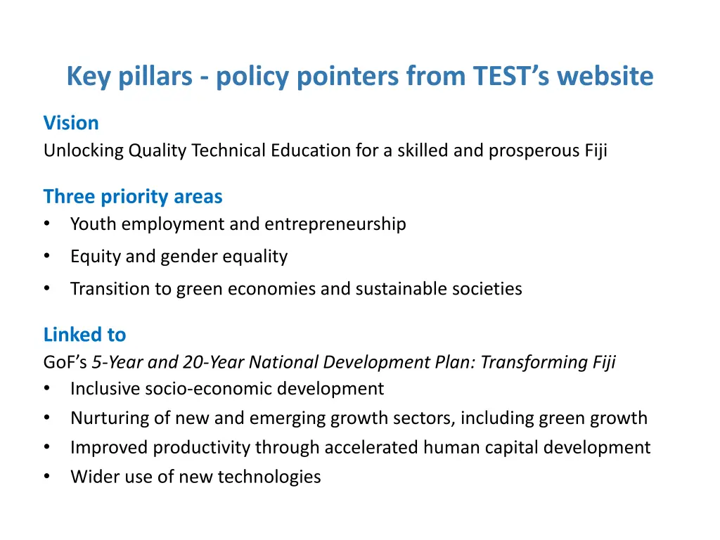 key pillars policy pointers from test s website