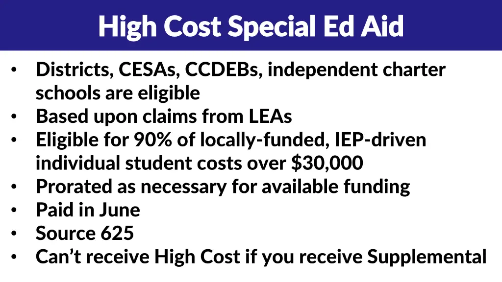high cost special ed aid high cost special ed aid