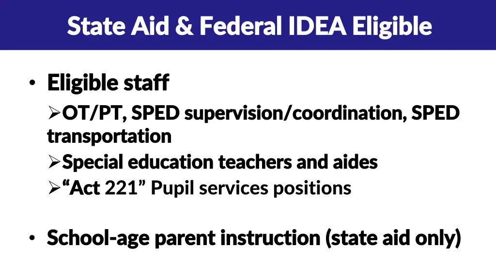 state aid federal idea eligible state aid federal 1