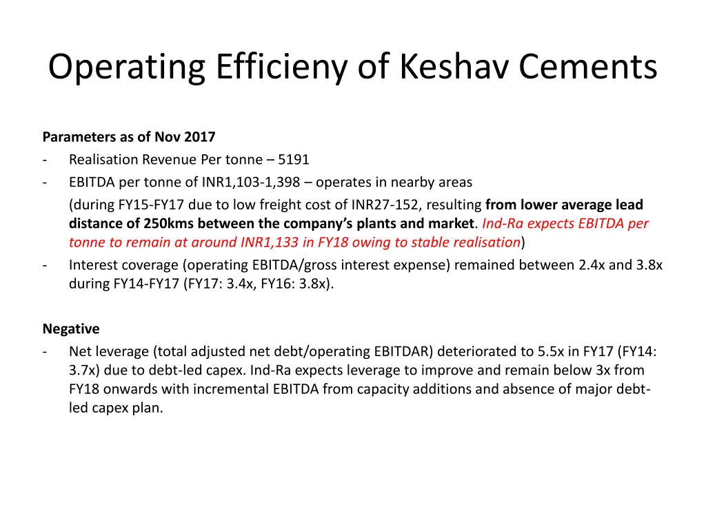 operating efficieny of keshav cements
