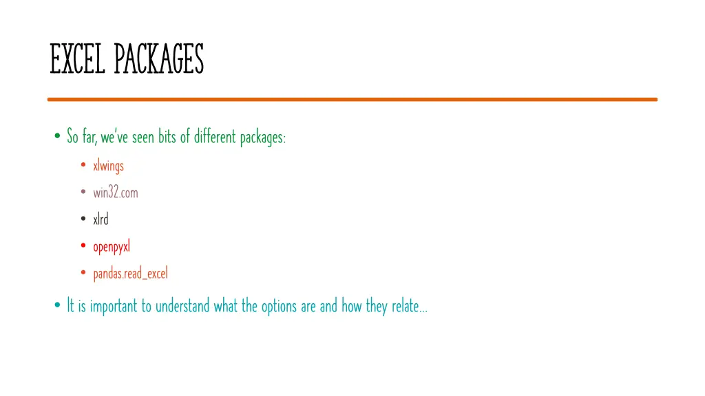 excel packages