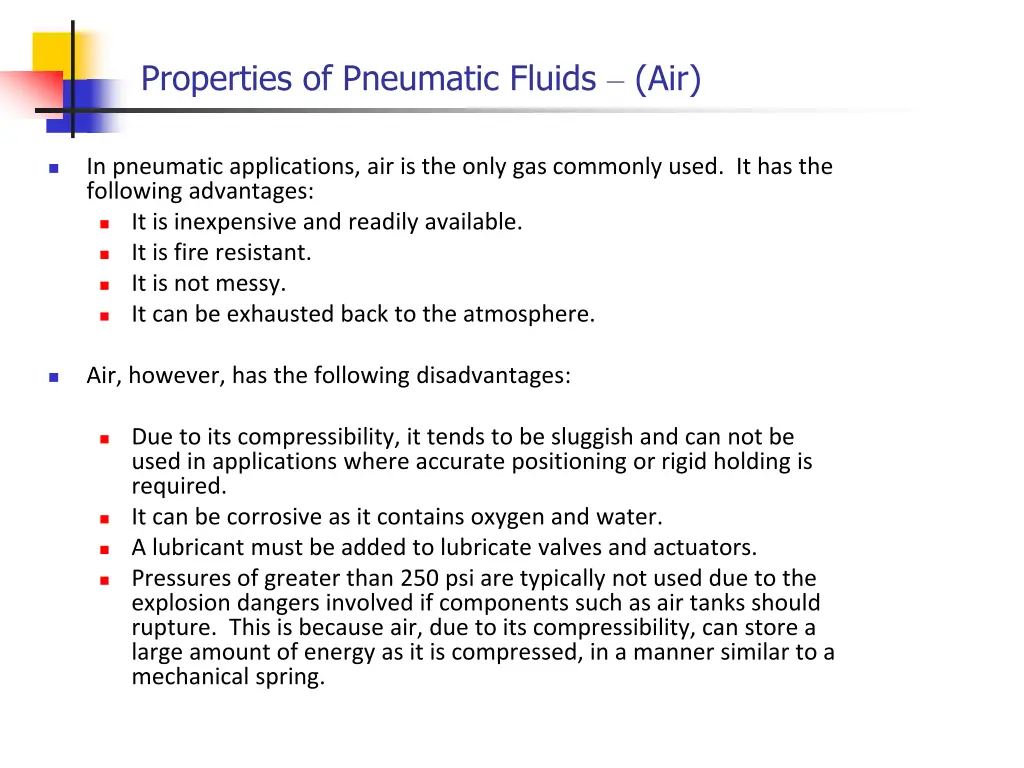 properties of pneumatic fluids air