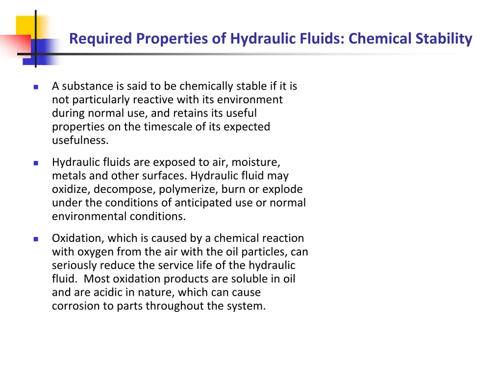 required properties of hydraulic fluids chemical