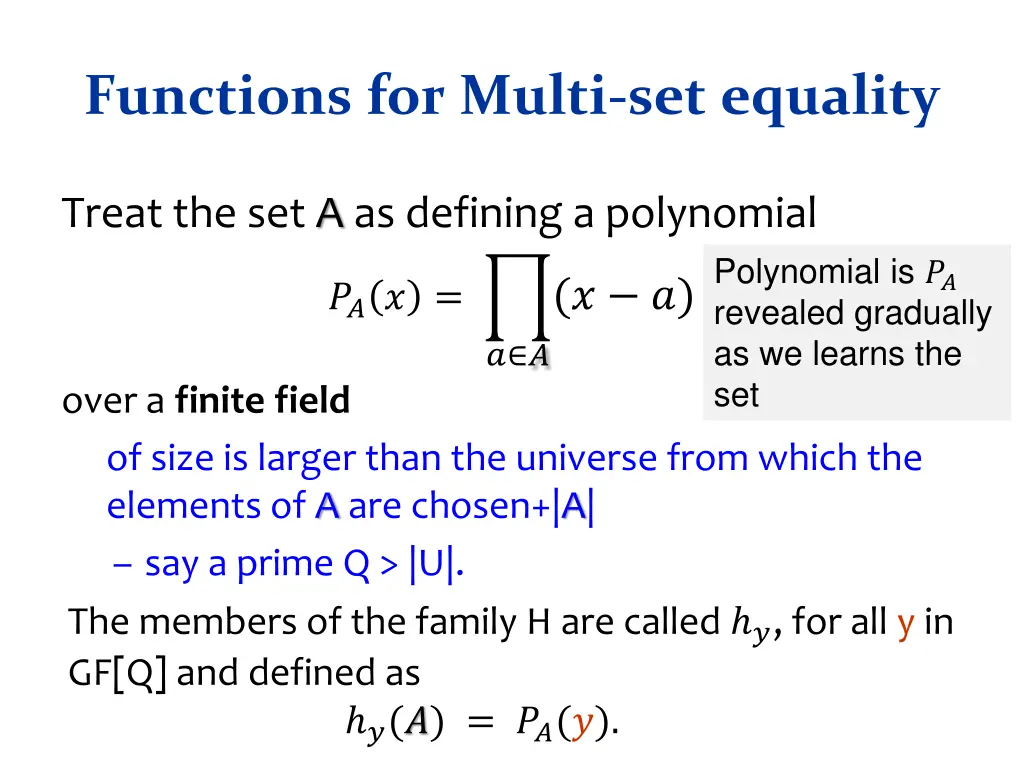 functions for multi set equality