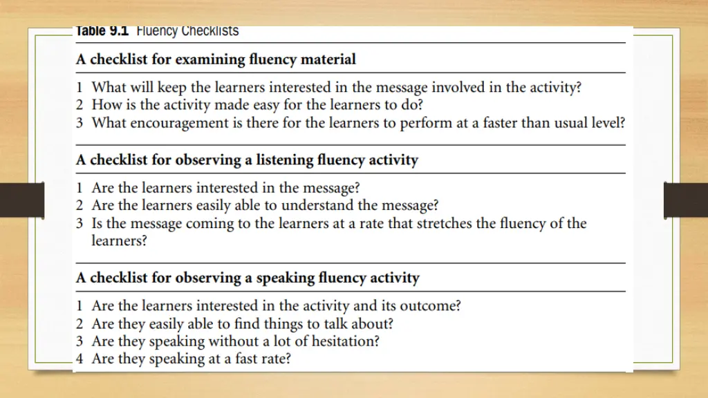 fluency checklist