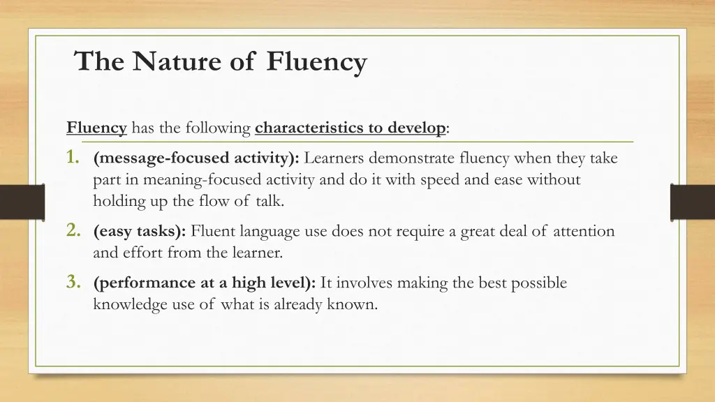 the nature of fluency