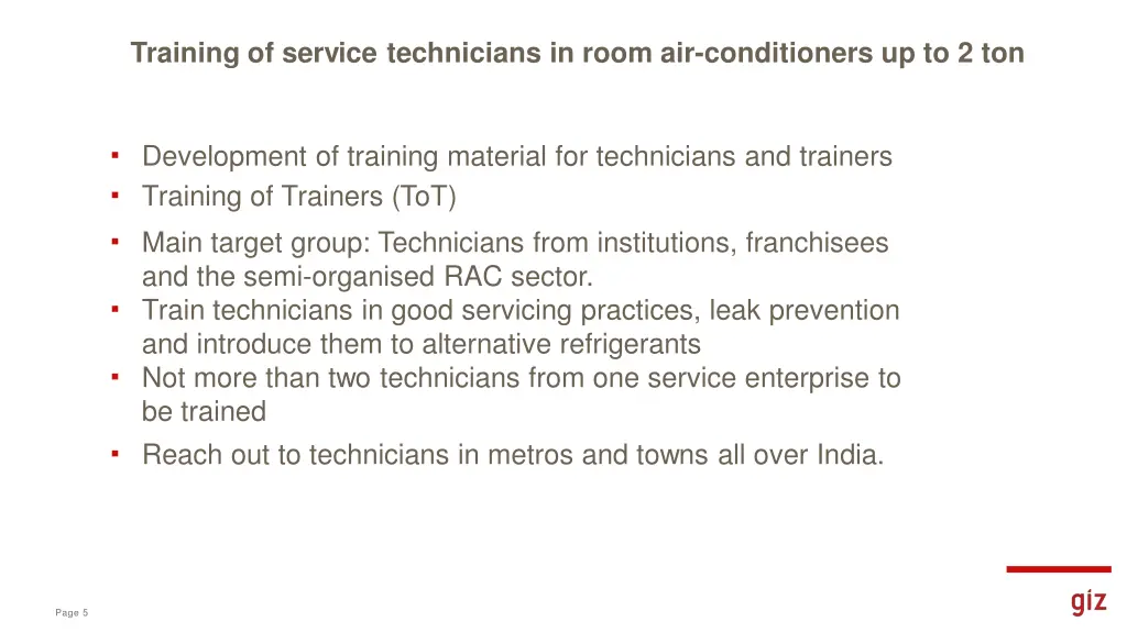 training of service technicians in room