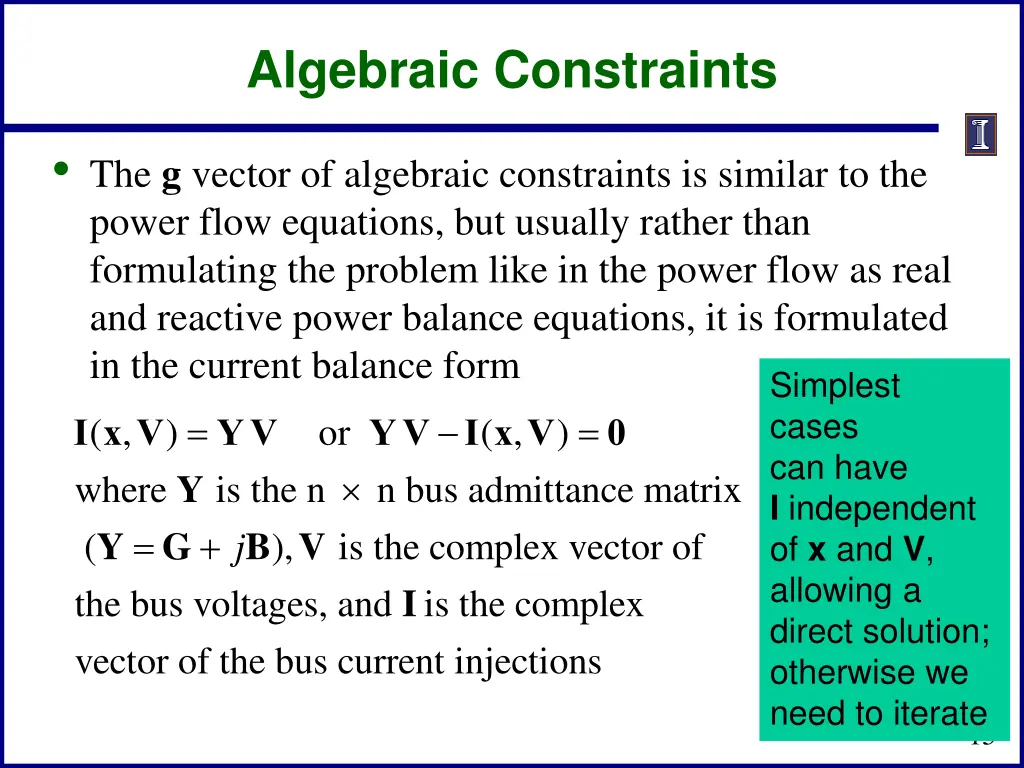 algebraic constraints