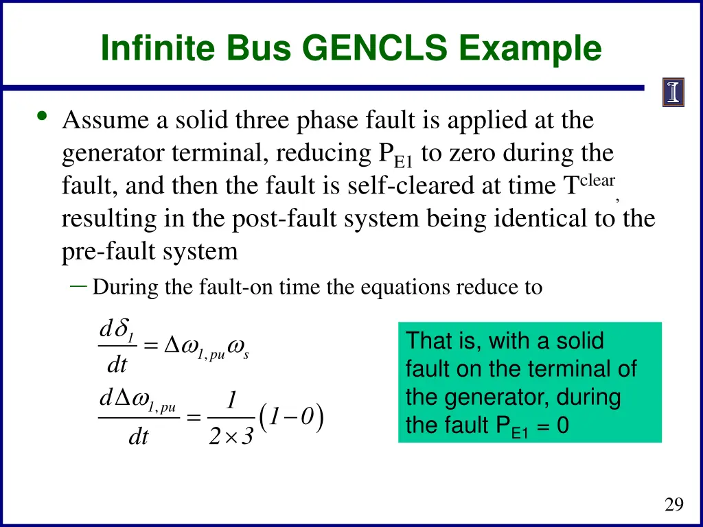 infinite bus gencls example 1