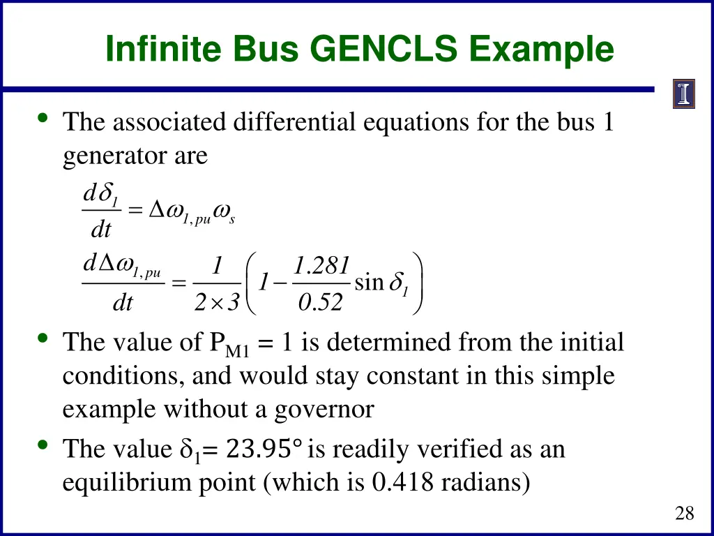 infinite bus gencls example