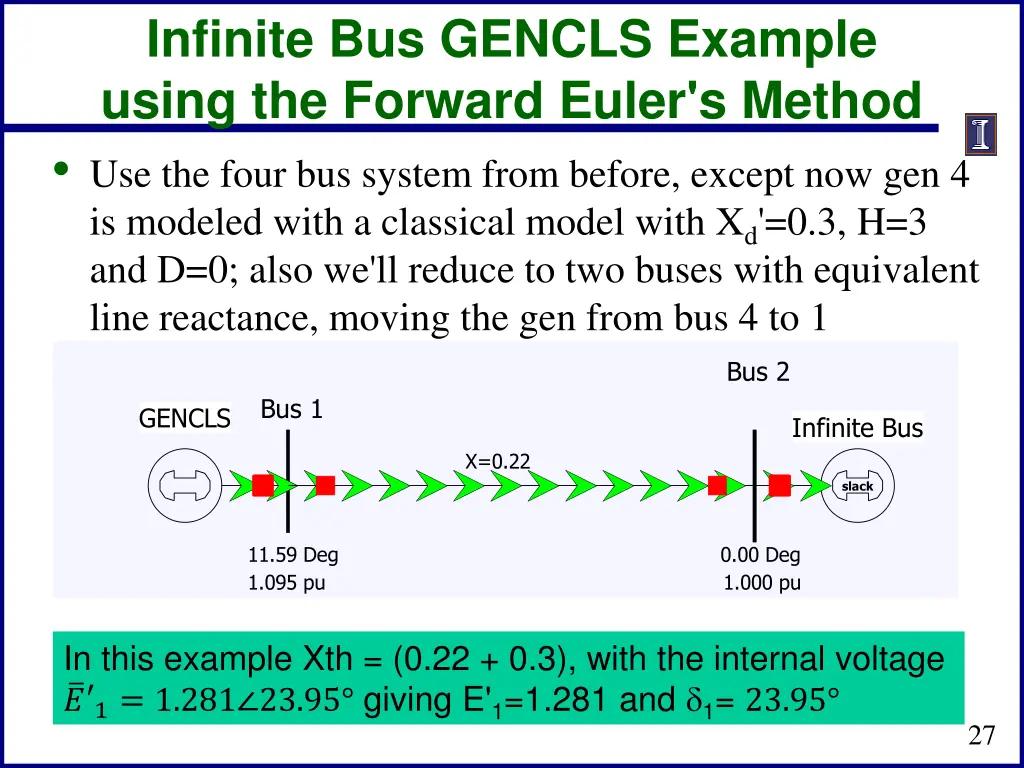infinite bus gencls example using the forward