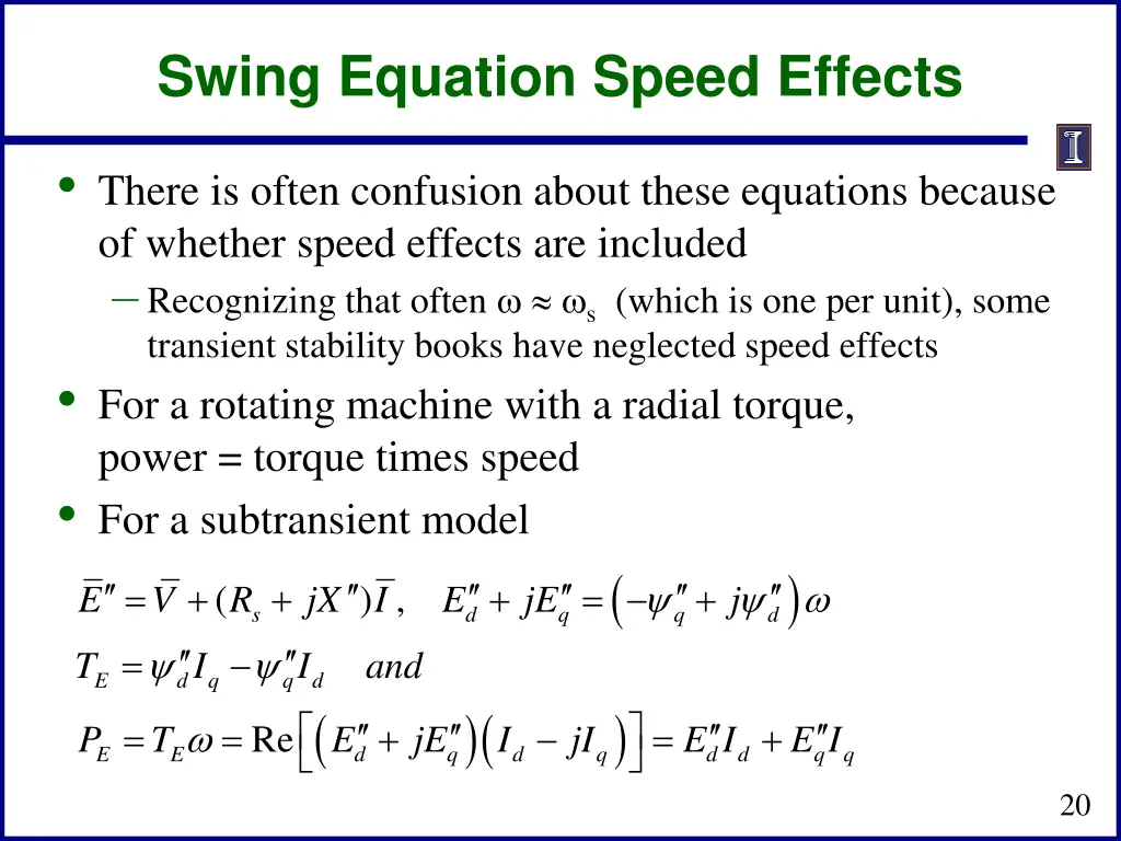 swing equation speed effects