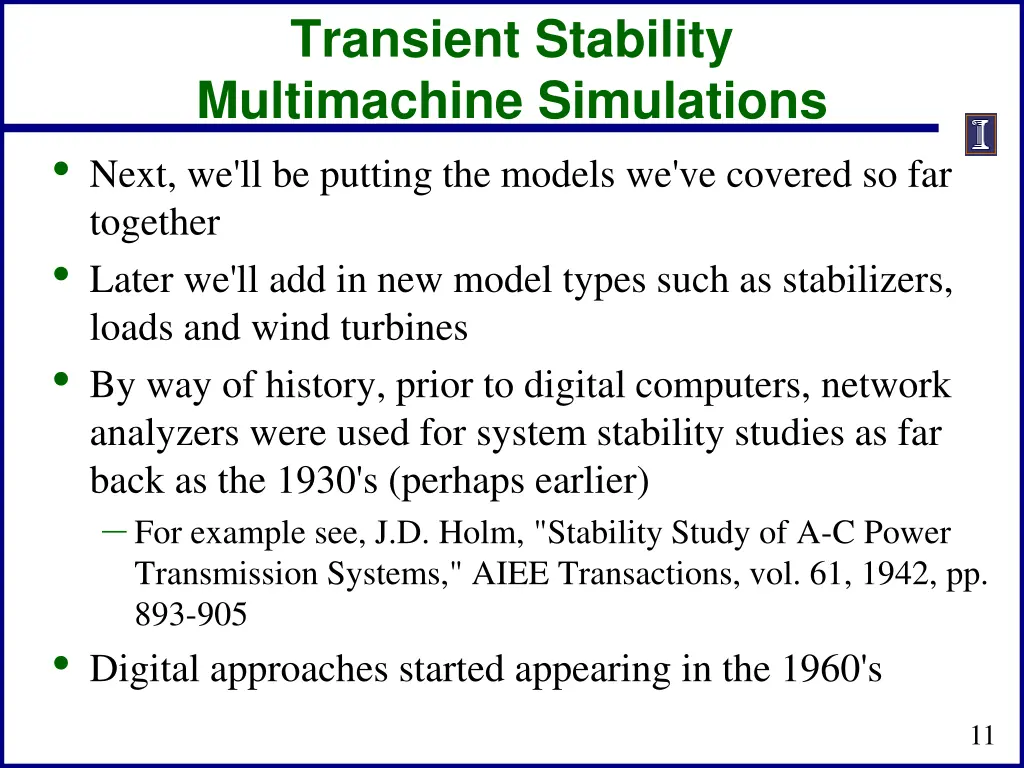 transient stability multimachine simulations next