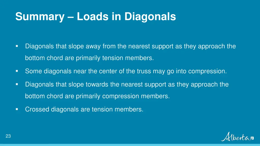 summary loads in diagonals