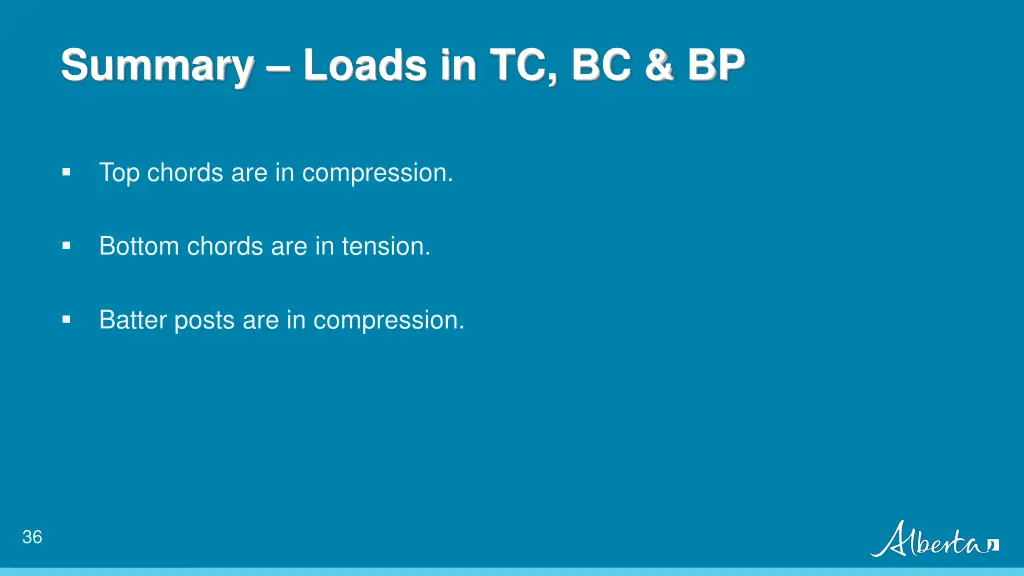 summary loads in tc bc bp