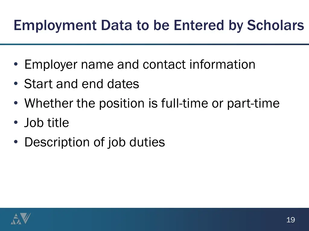 employment data to be entered by scholars