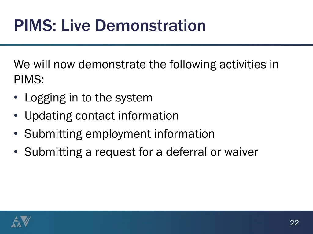 pims live demonstration