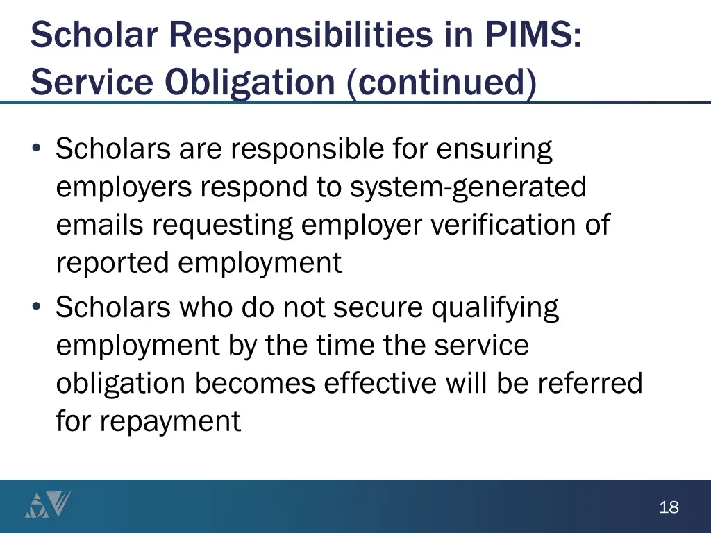 scholar responsibilities in pims service 1