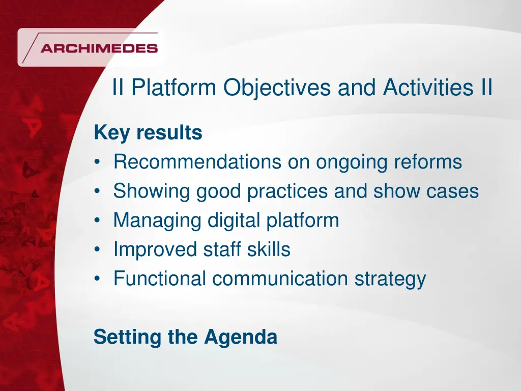 ii platform objectives and activities ii
