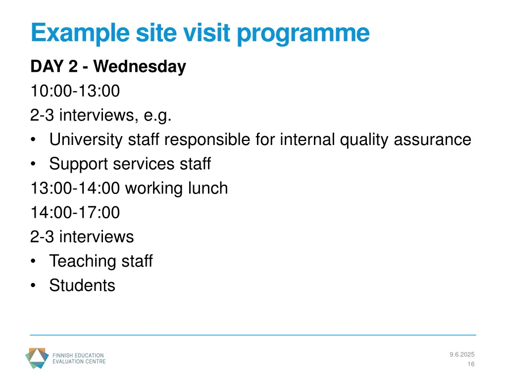 example site visit programme