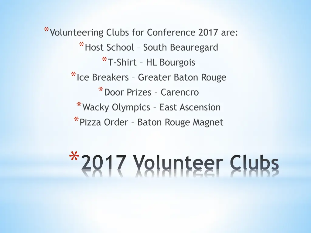 volunteering clubs for conference 2017 are host