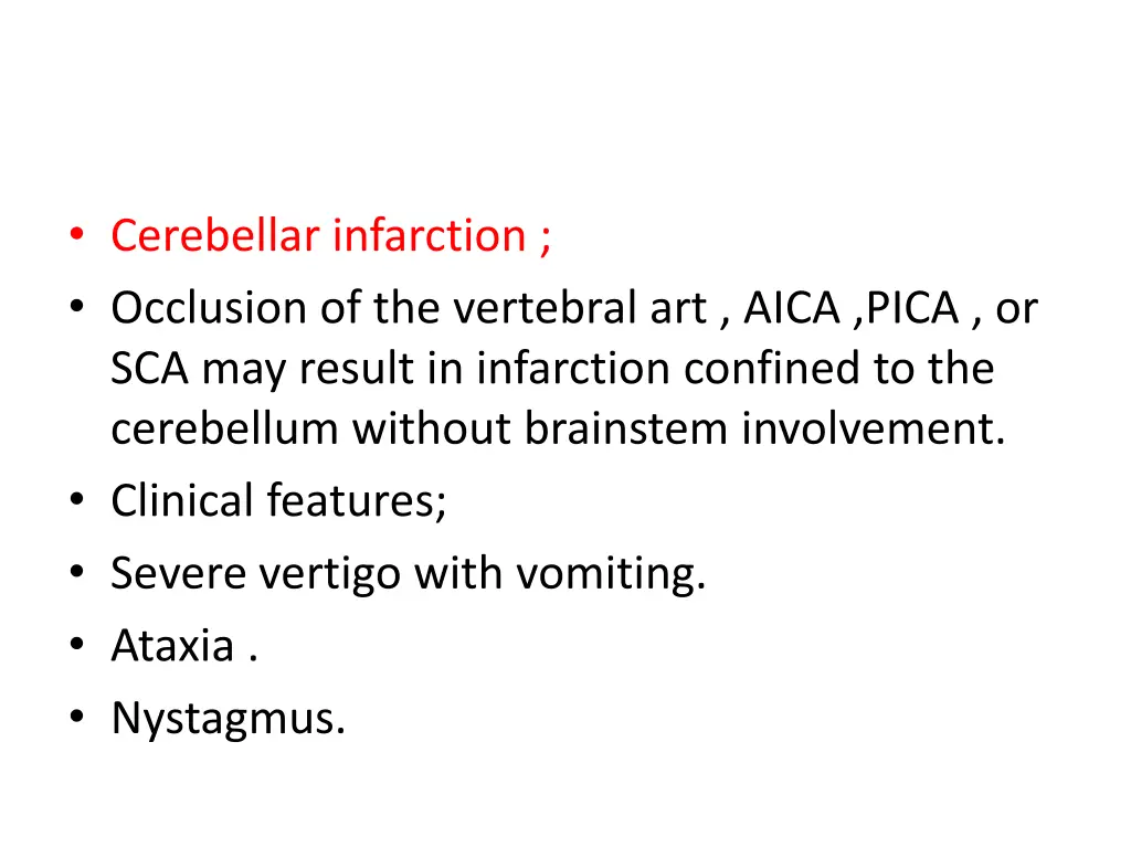 cerebellar infarction occlusion of the vertebral