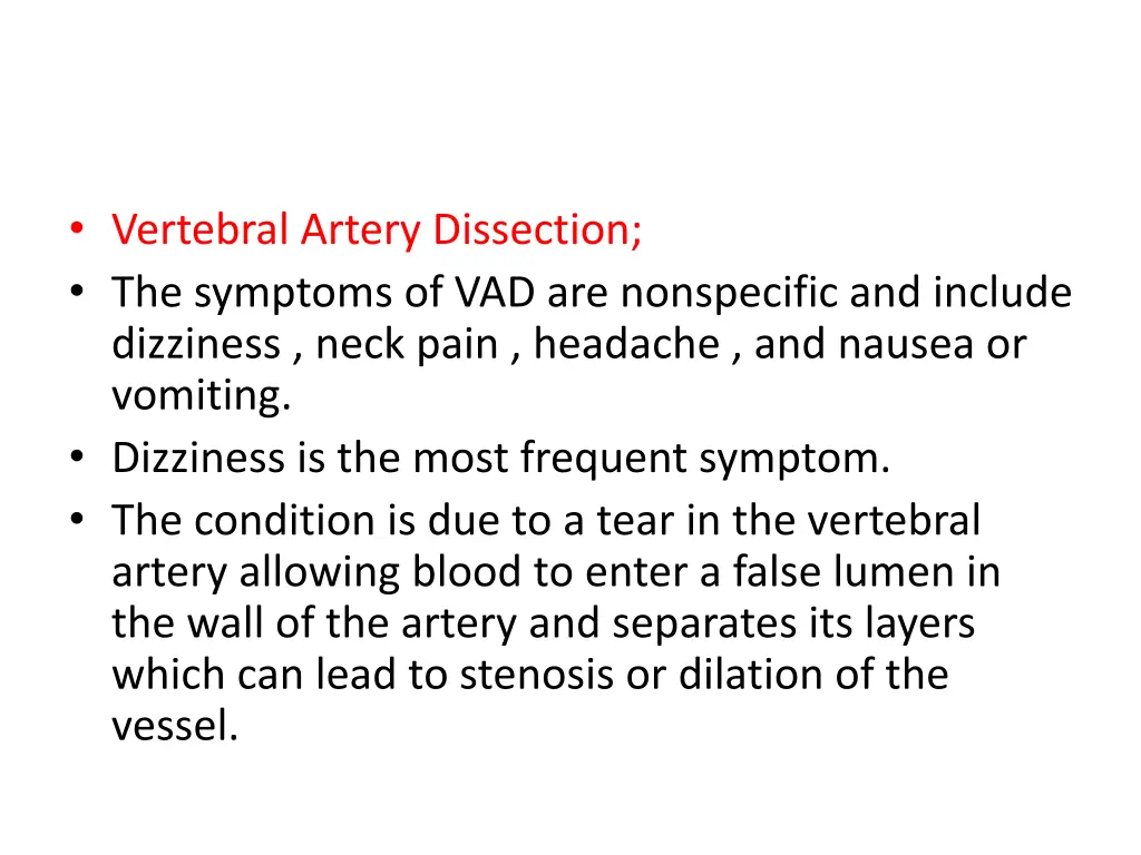 vertebral artery dissection the symptoms