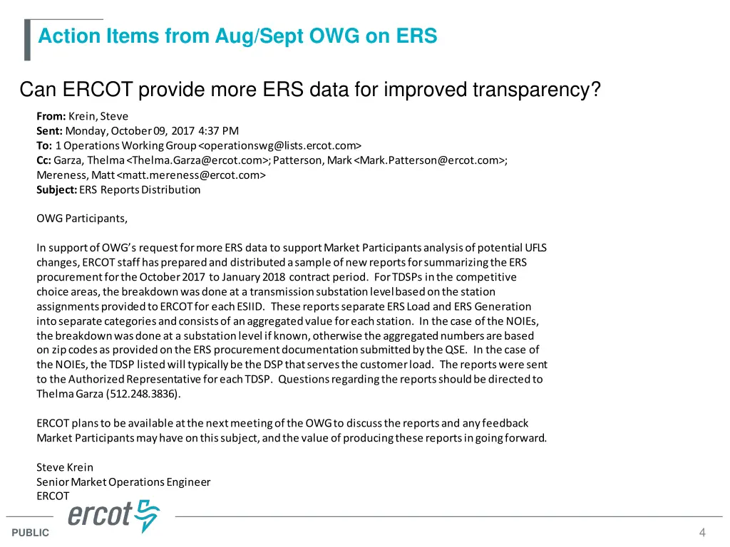 action items from aug sept owg on ers