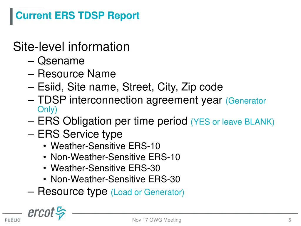 current ers tdsp report
