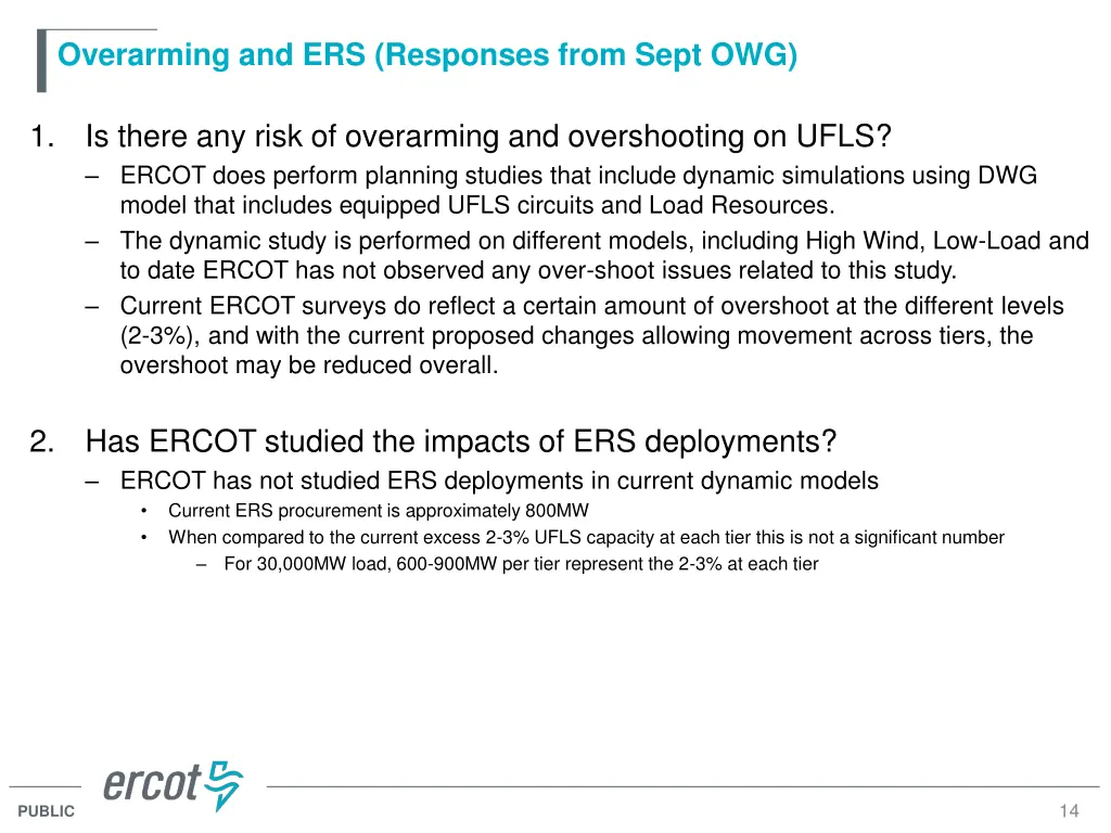 overarming and ers responses from sept owg