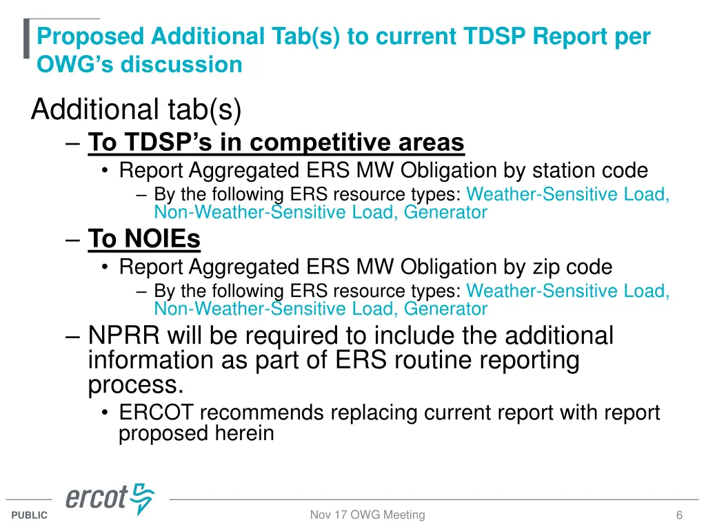 proposed additional tab s to current tdsp report