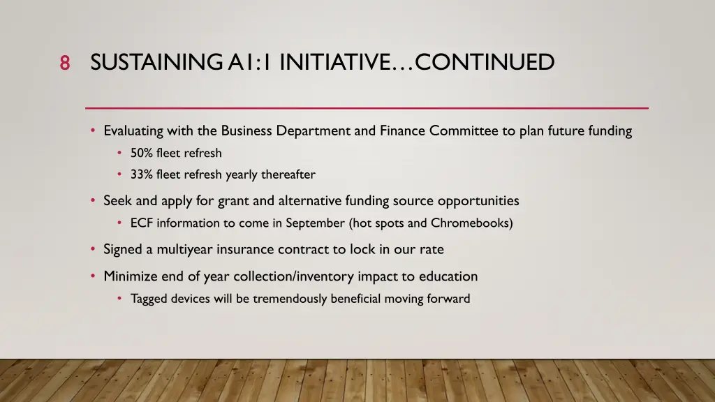 sustaining a1 1 initiative continued