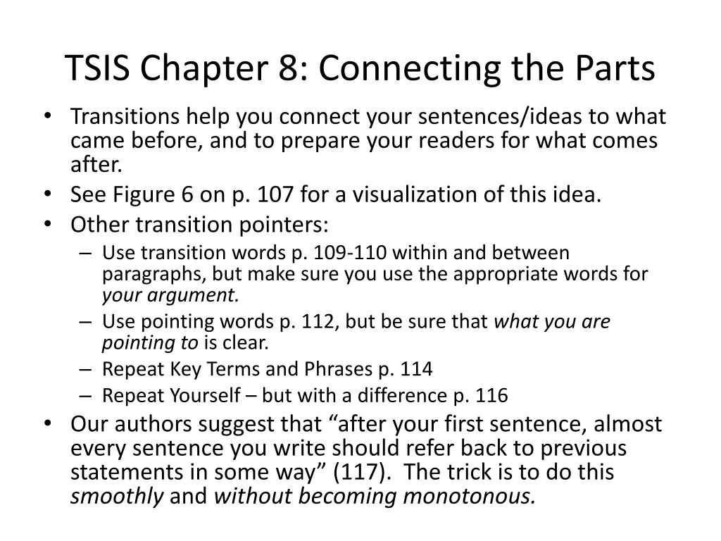 tsis chapter 8 connecting the parts transitions